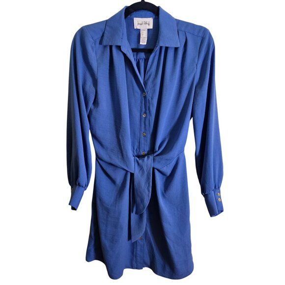 Joseph Ribkoff Tie Front Blouse Tunic Blue Mother Of Pearl Button Size 6 - Picture 2 of 8